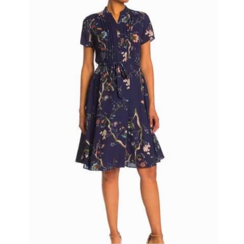 Nanette Lepore Flutter Sleeve Button Up Floral Dress with Slip